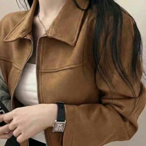 Brown Cropped Zip Jacket