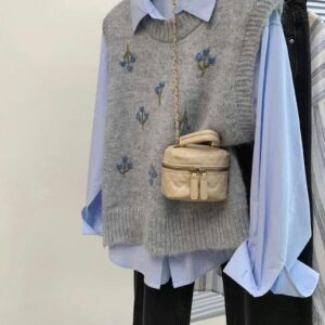 Embroidered Knit Vest with Blue Shirt