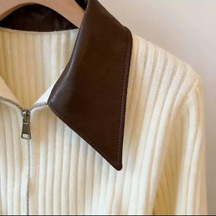 Cream Ribbed Zip jacket - Image 3