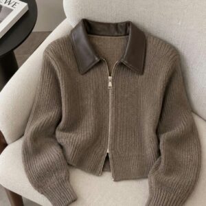 Brown Ribbed Zip Jacket