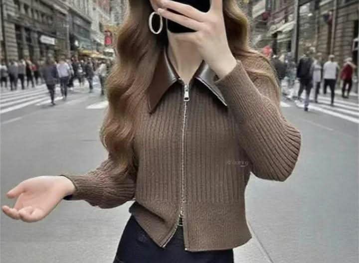 Brown Ribbed Zip Jacket - Image 3