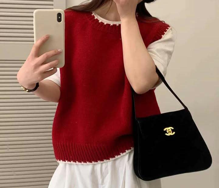 Red Knit Sweater Vest - Image 2