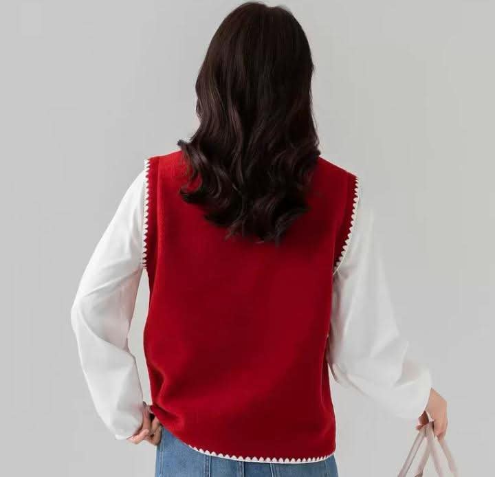 Red Knit Sweater Vest - Image 3