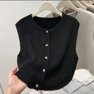 Black Knit Button Vest