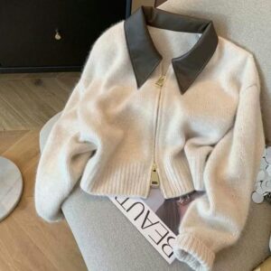 Cream Knit Zip Jacket